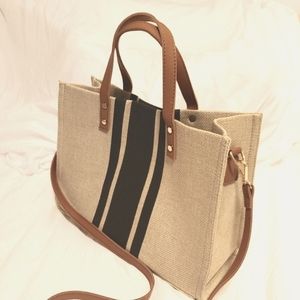 Navy and Tan Linen Bag